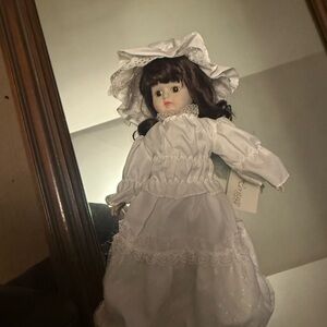 Heritage Doll with White Dress and Dark Brown Hair